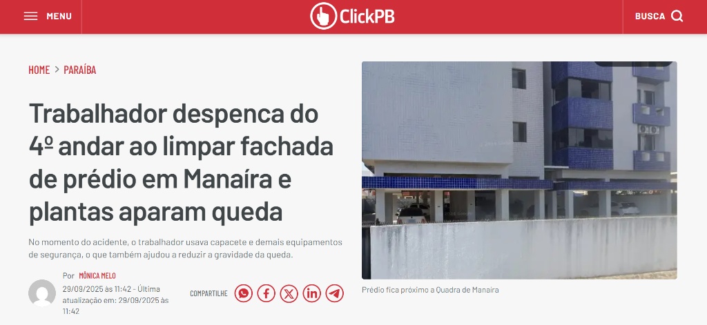 Trabalhador cai de prédio