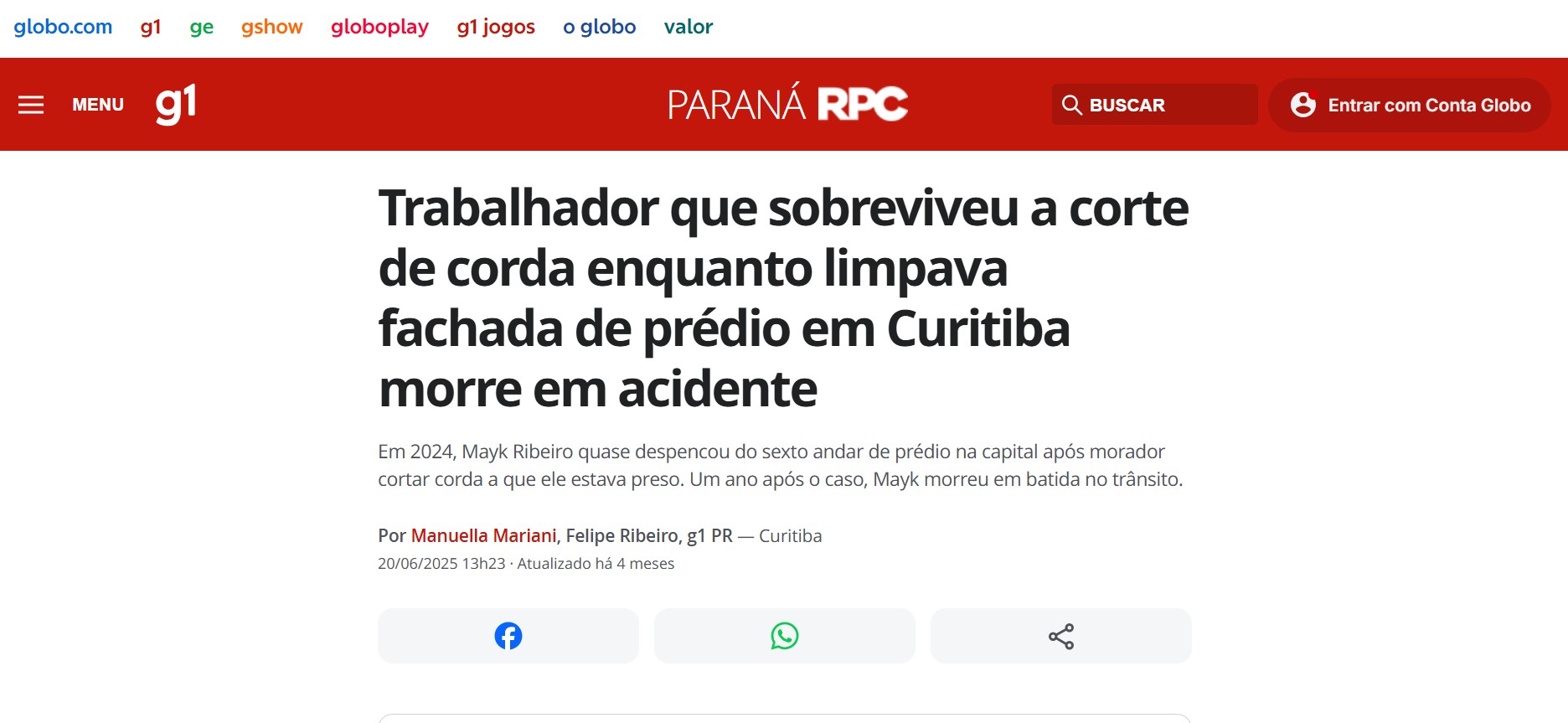 Notícia corda cortada
